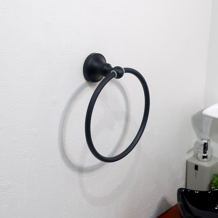 五単 タオル リングライト タオルリング タオル掛け タオルハンガー ステンレス 黒 ブラック W180