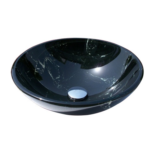 洗面ボウル ガラス おしゃれ 黒 大理石調 手洗い鉢 Φ420×H145 INK