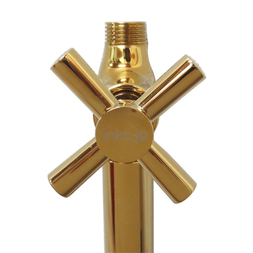 【魔除・金・仕事・商繁】タイチンスモーキー！ゴールドルチル入り⭐️R66⭐️台座付 ストレート止水栓 床給水用 接続径 G1/2 クロスハンドル 水道 洗面台