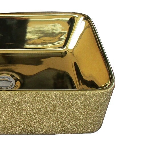 洗面ボウル 陶器 四角型 置き型(オンカウンターシンク) メタリック 金