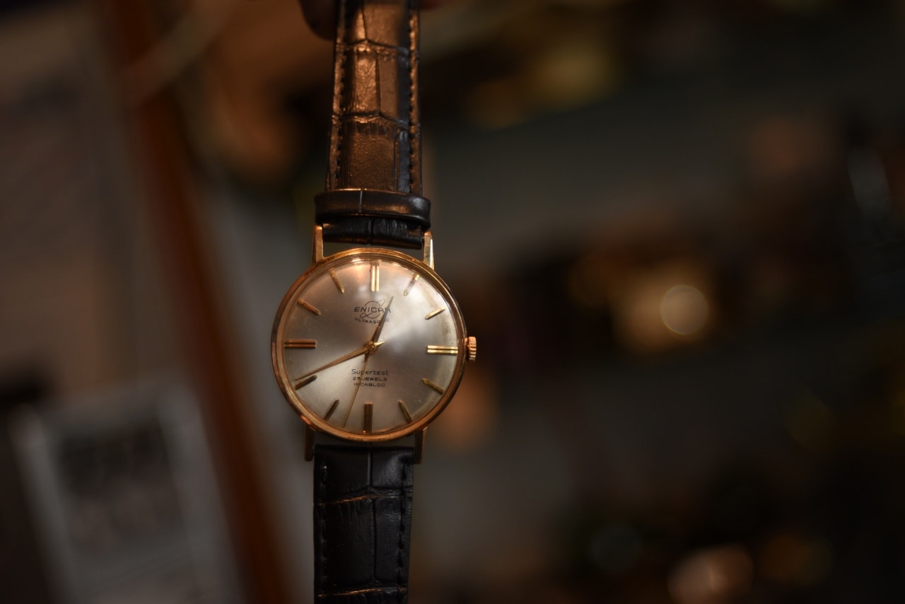 ENICAR 腕時計 エニカ 懐中時計 オープンフェイス 金メッキ スモール