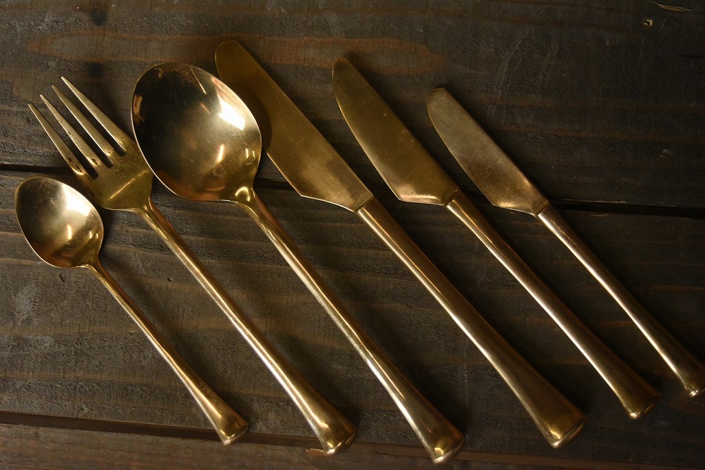 104491 ヴィンテージ　　真鍮製　ブラス　カトラリー 6種セット　英国 MADE IN ENGLAND