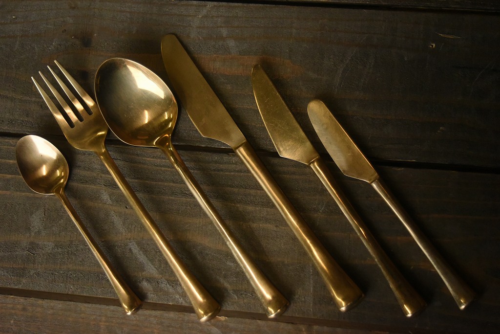 104490 ヴィンテージ　　真鍮製　ブラス　カトラリー 6種セット　英国 MADE IN ENGLAND