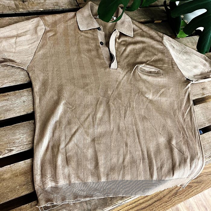 105929 ヨーロッパ　ニットポロ　シャツ 半袖 汚れあり MADE IN FRANCE