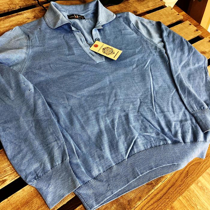 105919 ヨーロッパ　ニットポロ　シャツ 「HORSE GUARD」MADE IN FRANCE 虫食いあり