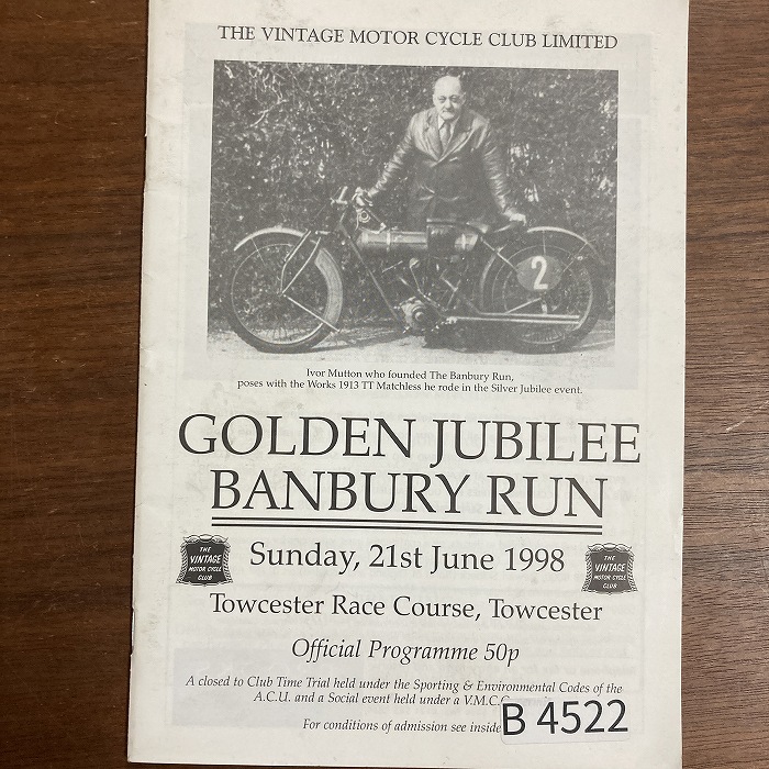 B4522「GOLDEN JUBILEE BANBURY RUN 1998」英国 モーターサイクル 会報誌