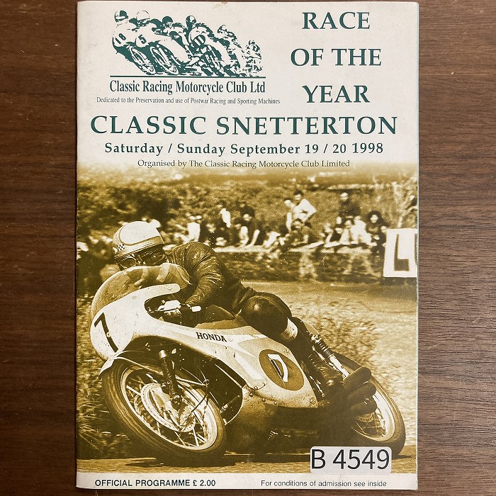 B4549「RACE OF THE YEAR CLASSIC SNETTERTON 1998」英国 モーターサイクル 会報誌