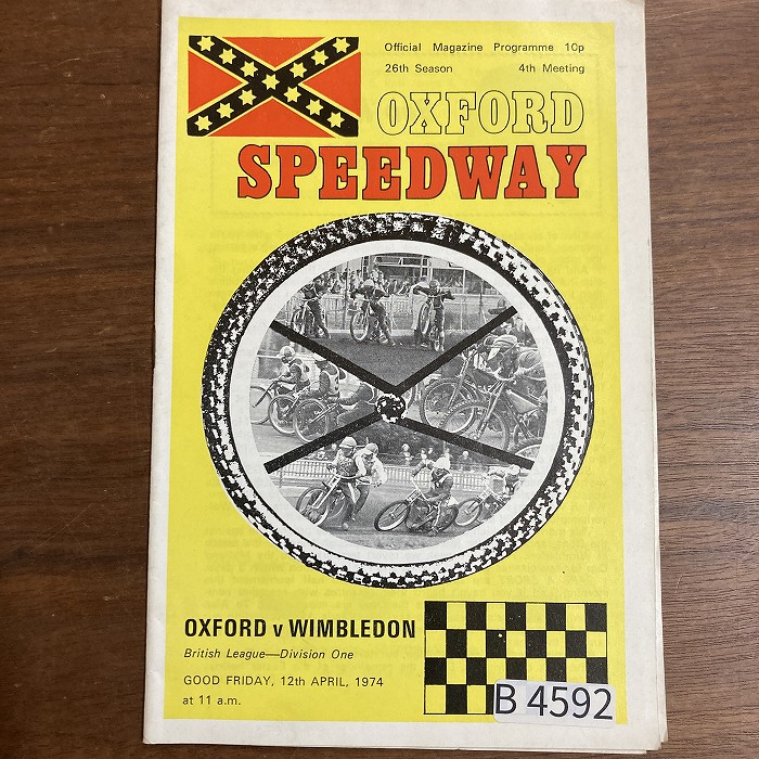 B4592「OXFORD SPEEDWAY OXFORD v WIMBLEDON 1974」英国 モーターサイクル パンフレット