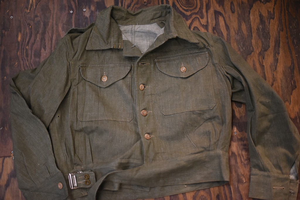 106584  英国軍　実物 デッドストック　1950年代製　「OVERALLS DENIM BLOUSES」　ヴィンテージ　グリーンデニム　ジャケット