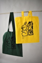 「Rabbit & Squirrel」　PAUL SIMONON（THE CLASH)  トートバッグ/ブリティッシュグリーン　マスタードイエロー