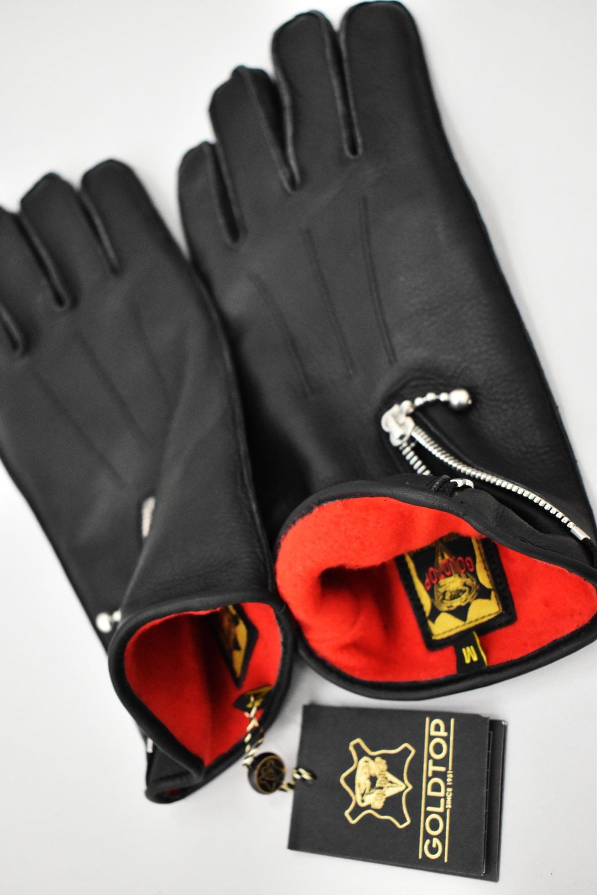 英国 「GOLDTOP」 Zipped Fleece Lined Cafe Racer Gloves 本革カフェレーサーグローブ