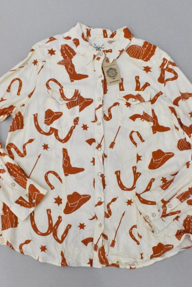 109296 「COTTON RAE」  ヴィンテージ 長袖 ウェスタンモチーフ柄 シャツ