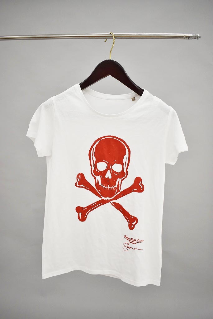 [PS] レディース　White×RED PAUL SIMONON（THE CLASH)Ｔシャツ the royalexchange japan Golden Needle London と Paul Simonon コラボTシャツ!!
