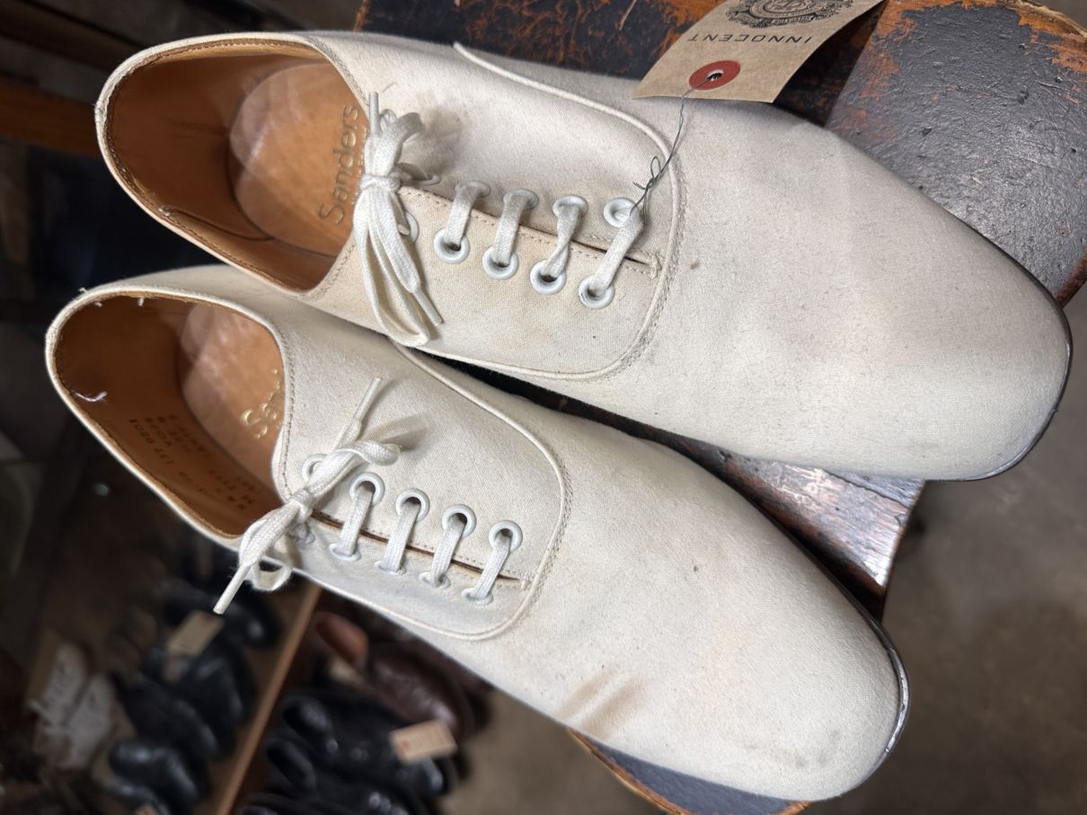 109850 ヴィンテージ 「SANDERS」ミリタリーホワイトキャンバス シューズ  スニーカー SIZE 9