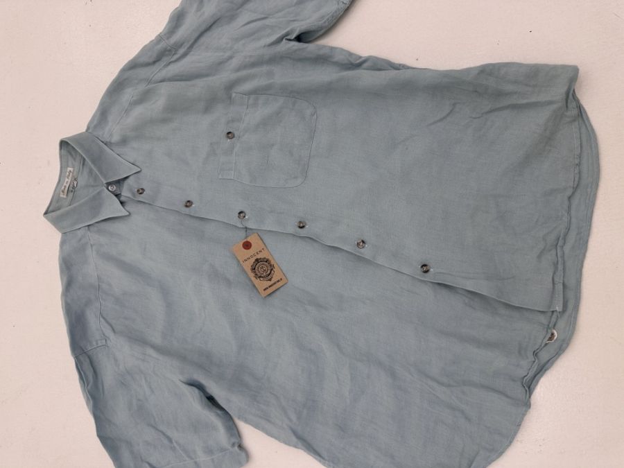 109585 Made in Italy 半袖 リネンシャツ XL グリーン系