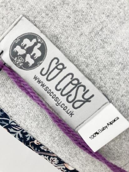 108324 英国 「SO COSY」　「Liberty Fabric Scarf 」　100％ベビーアルパカウール COLOR： Silver Grey & flower