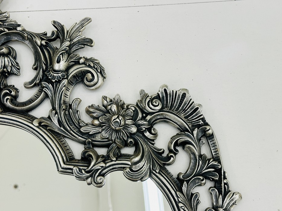 108068 ヴィンテージ シルバー 大型 レリーフ ミラー ベルギー製