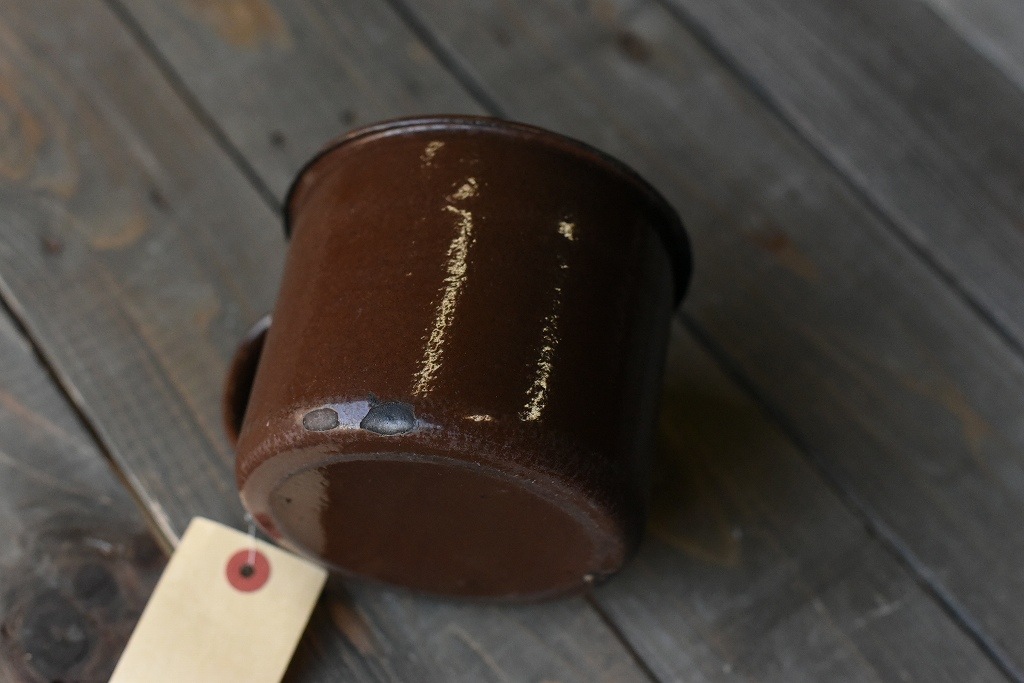 103834 ヴィンテージ ホーロー製　ミルクパン　ビックマグカップ　MADE IN ENGLAND　英国