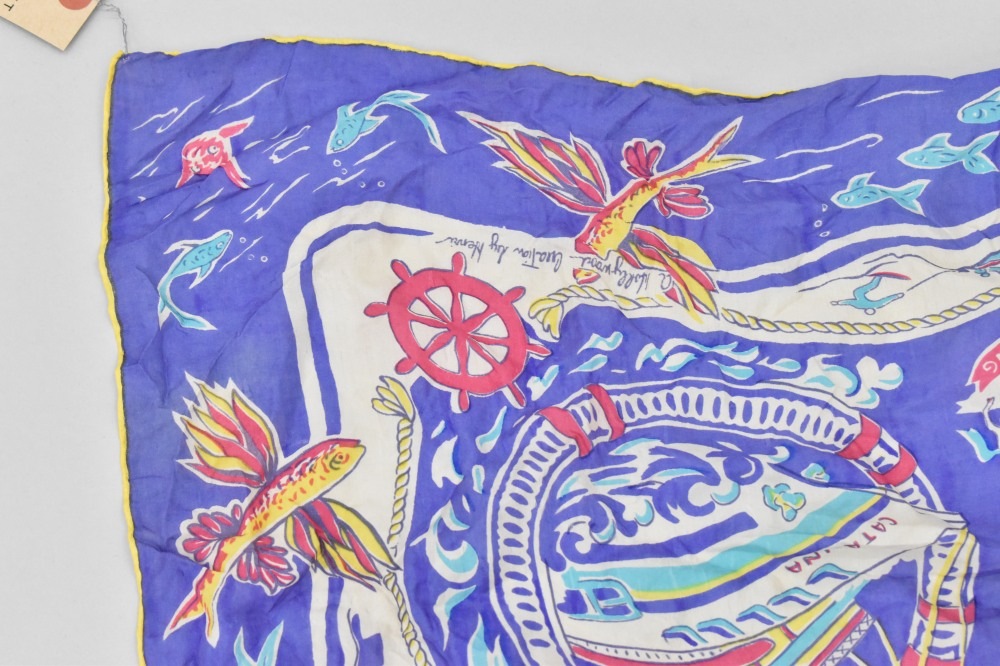 108778 ヴィンテージ 大判 スーベニア スカーフ  シルク100% Souvenir scarf