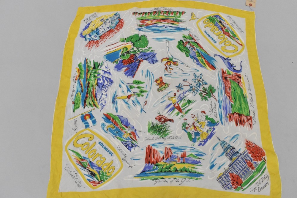 108756 ヴィンテージ 大判 スーベニア スカーフ  シルク100% Souvenir scarf