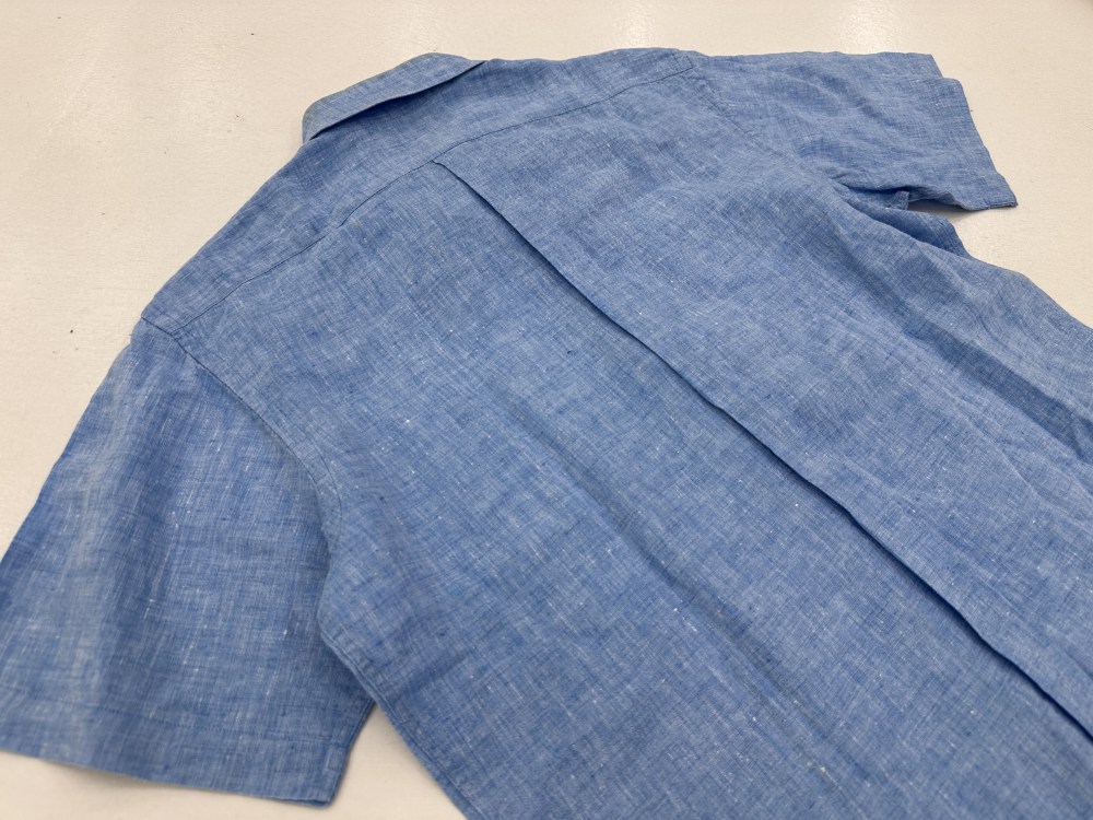 109584 「Acuascutum」半袖 リネンシャツ Large ブルー系
