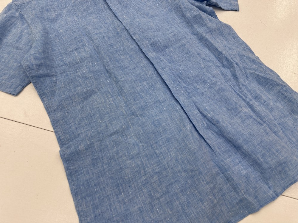 109584 「Acuascutum」半袖 リネンシャツ Large ブルー系