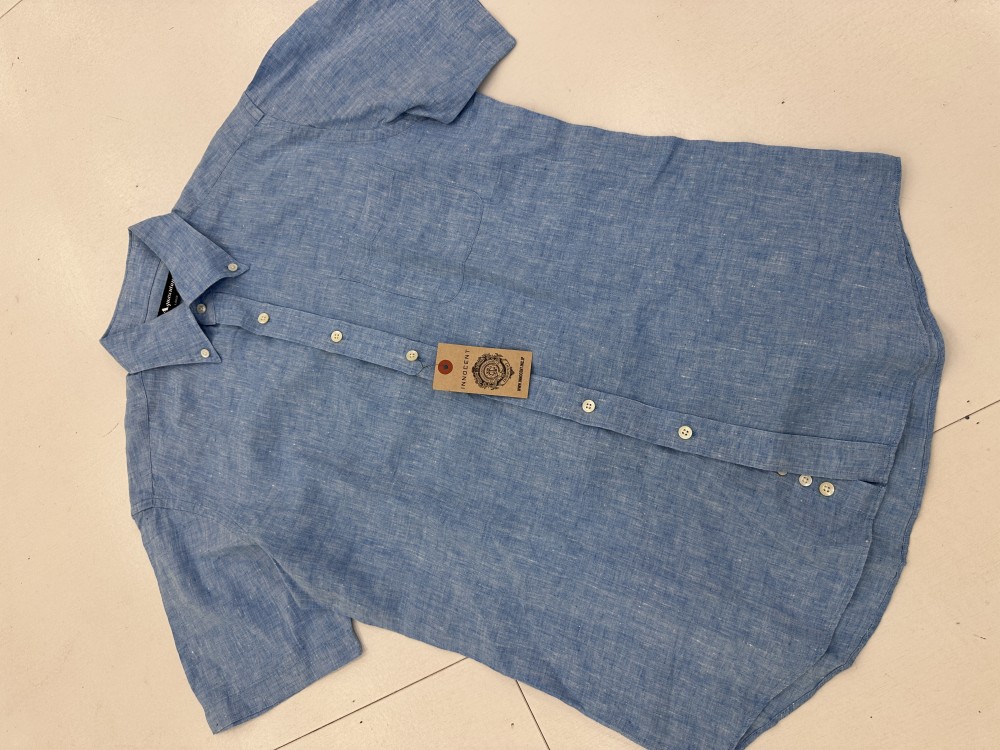 109584 「Acuascutum」半袖 リネンシャツ Large ブルー系