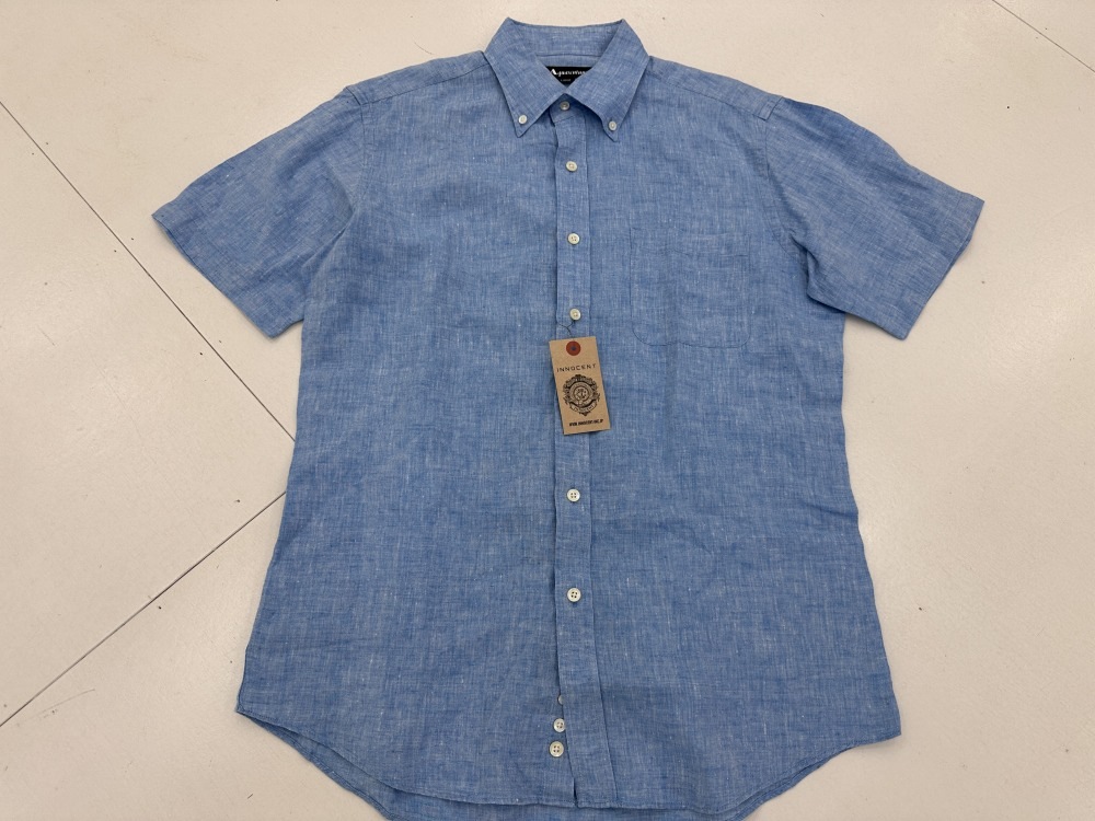 109584 「Acuascutum」半袖 リネンシャツ Large ブルー系