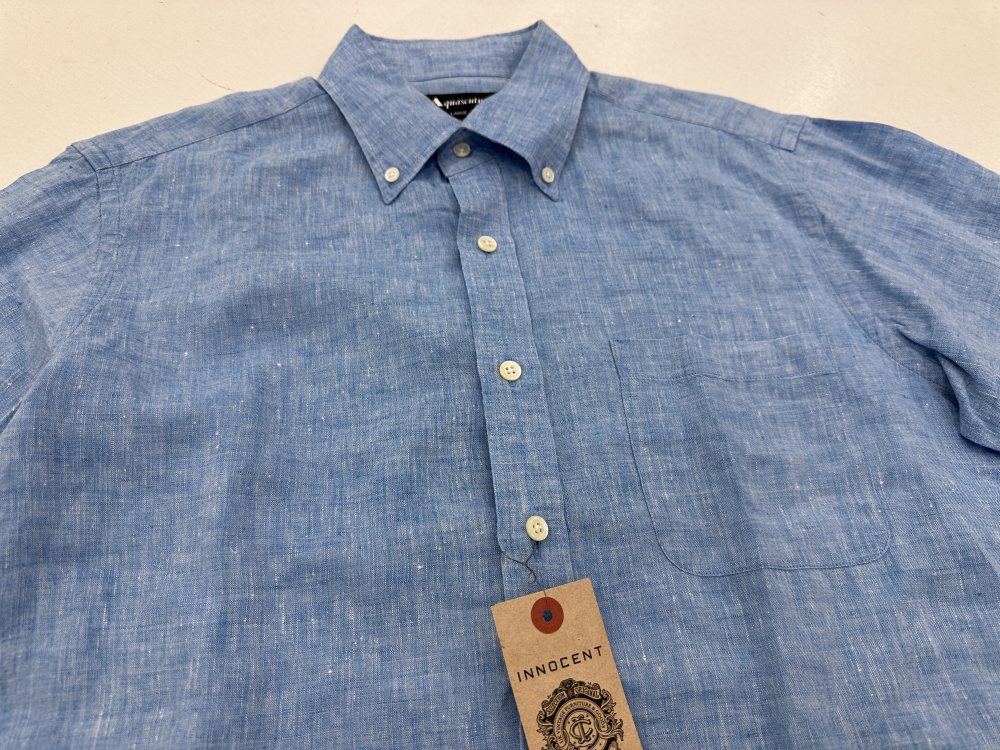 109584 「Acuascutum」半袖 リネンシャツ Large ブルー系