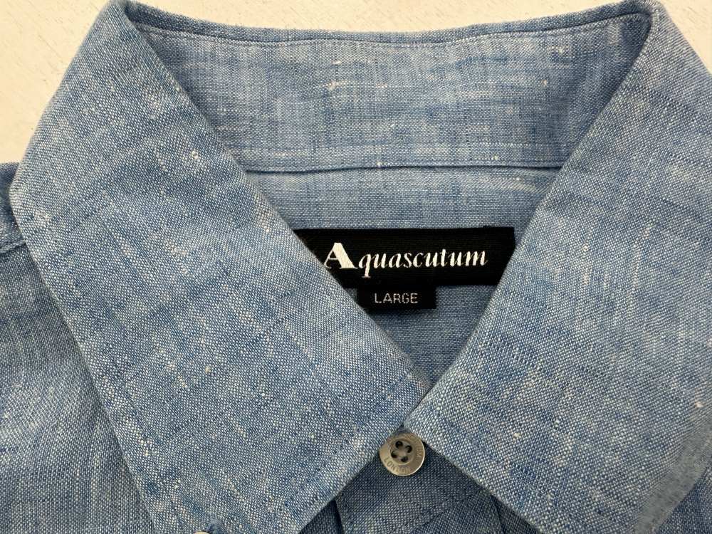 109584 「Acuascutum」半袖 リネンシャツ Large ブルー系
