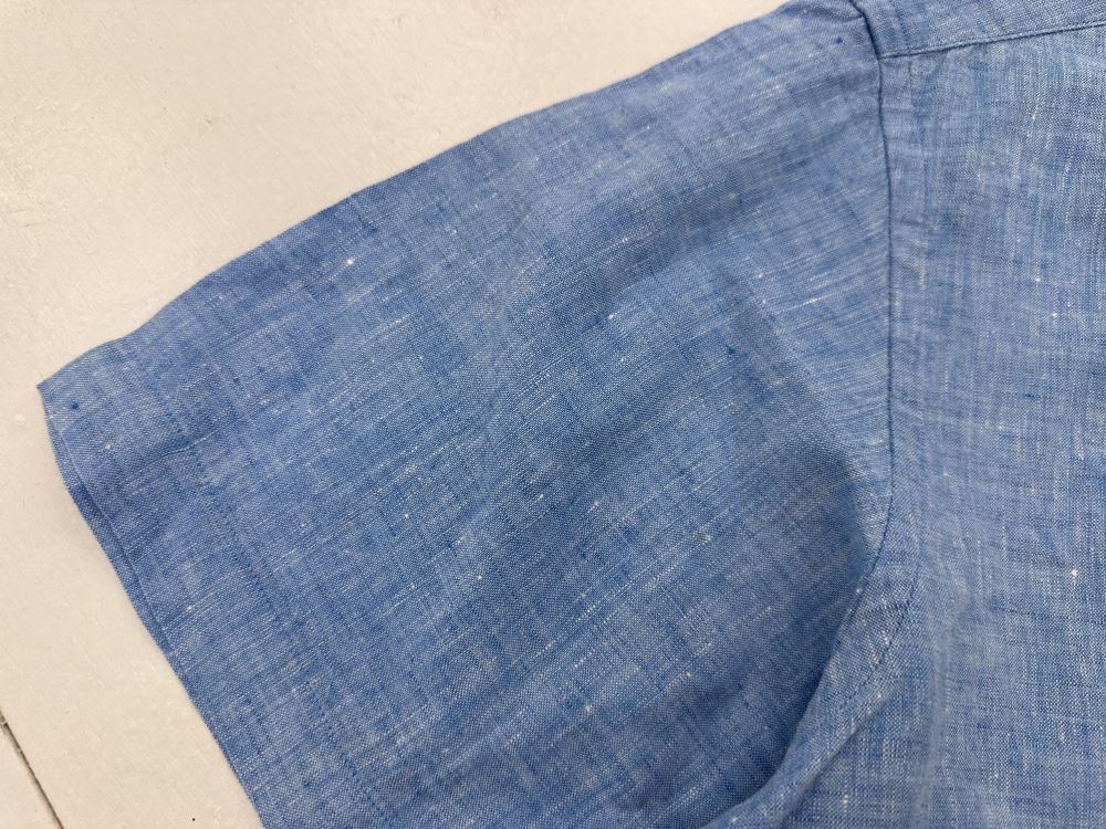 109584 「Acuascutum」半袖 リネンシャツ Large ブルー系