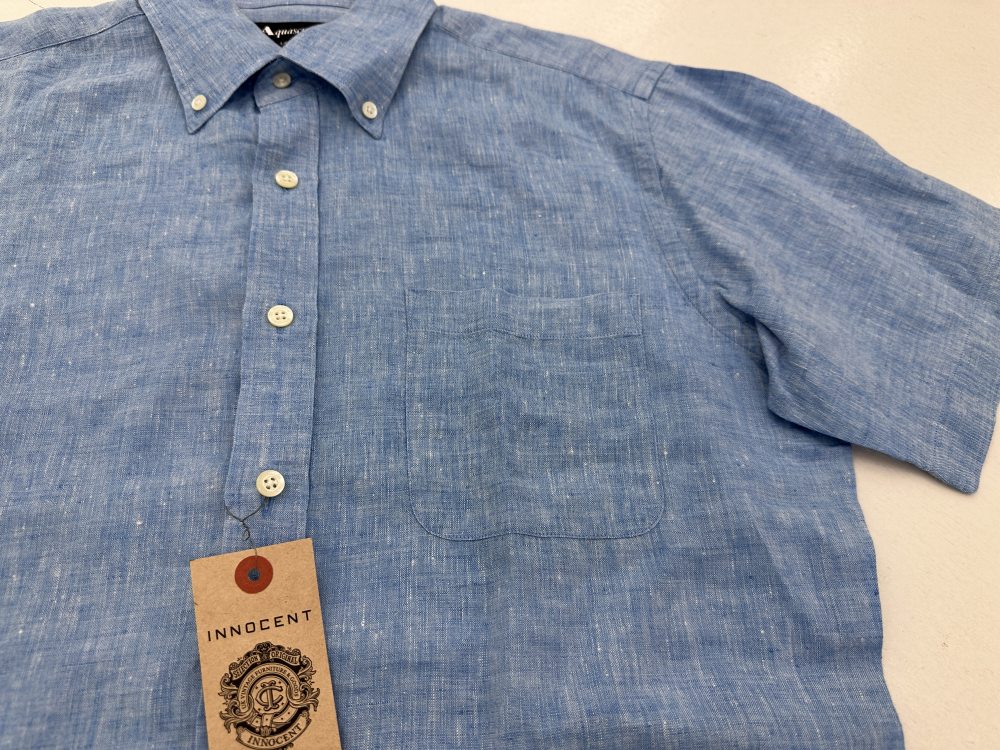 109584 「Acuascutum」半袖 リネンシャツ Large ブルー系