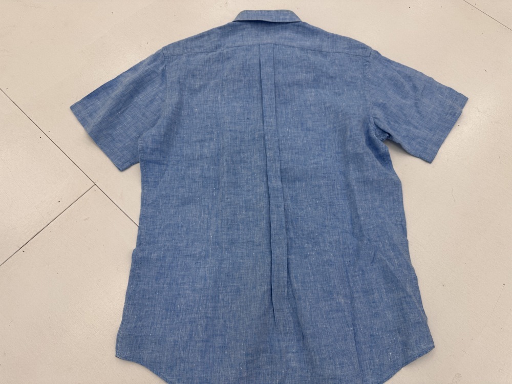 109584 「Acuascutum」半袖 リネンシャツ Large ブルー系
