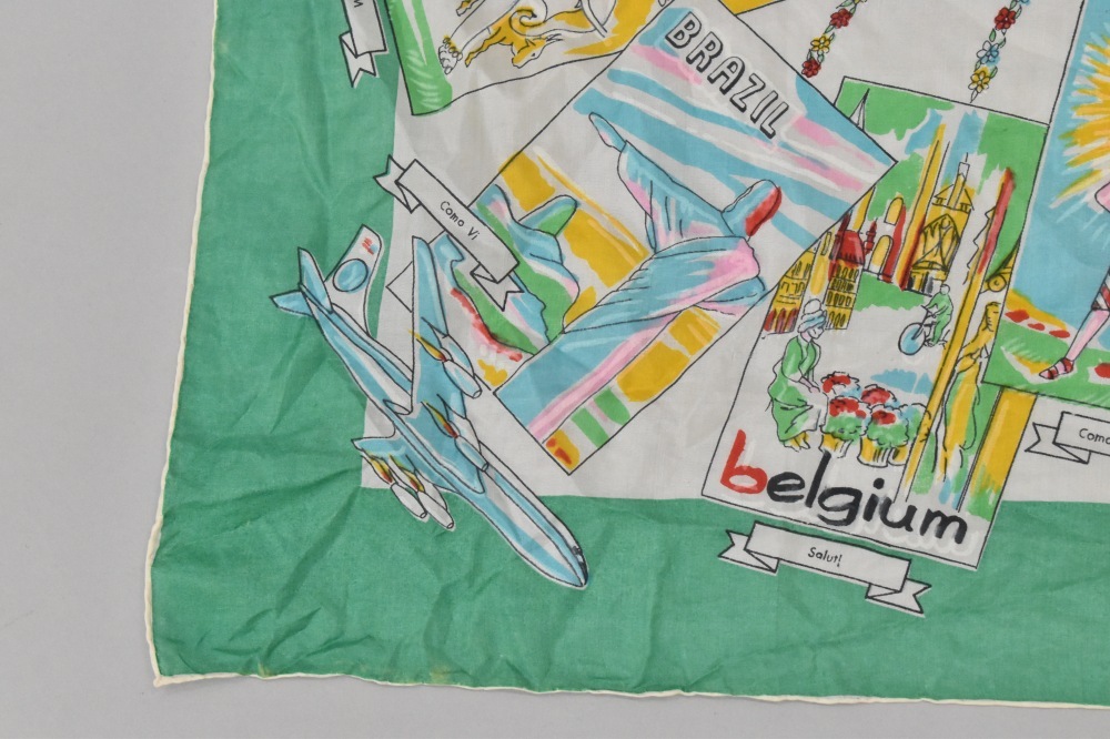 108821 ヴィンテージ 大判 スーベニア スカーフ  シルク100% Souvenir scarf