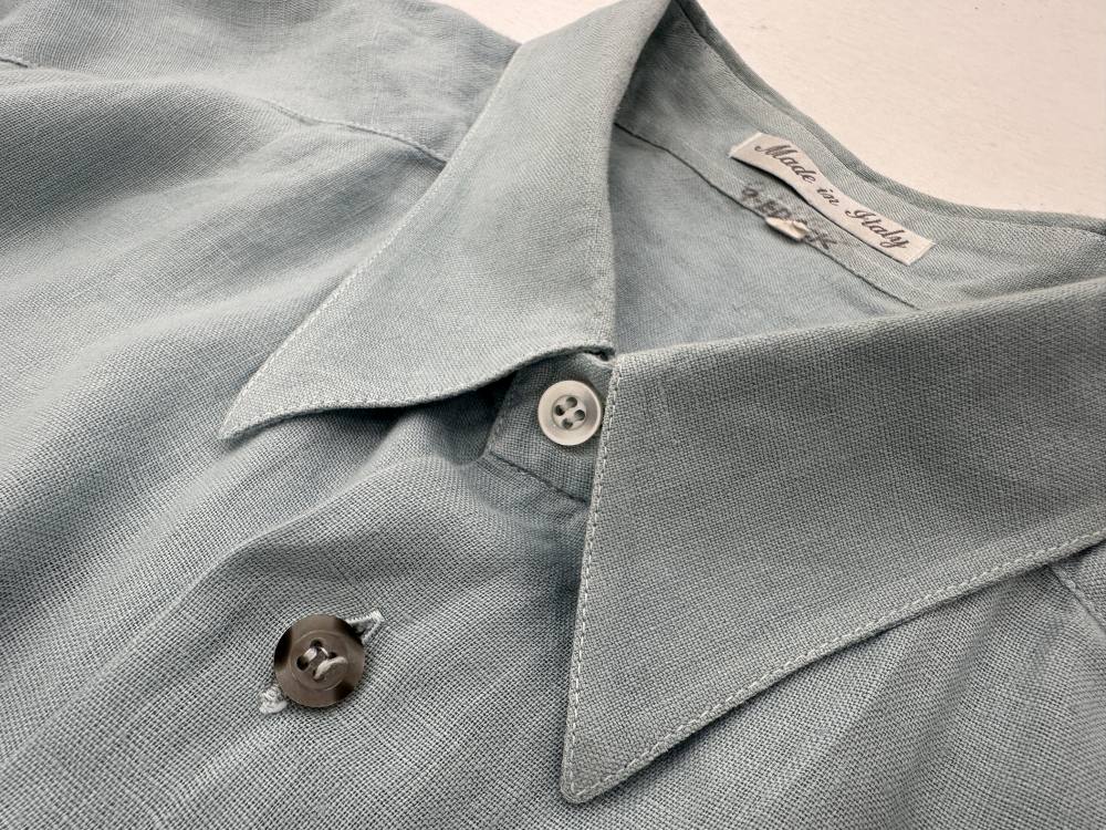109585 Made in Italy 半袖 リネンシャツ XL グリーン系