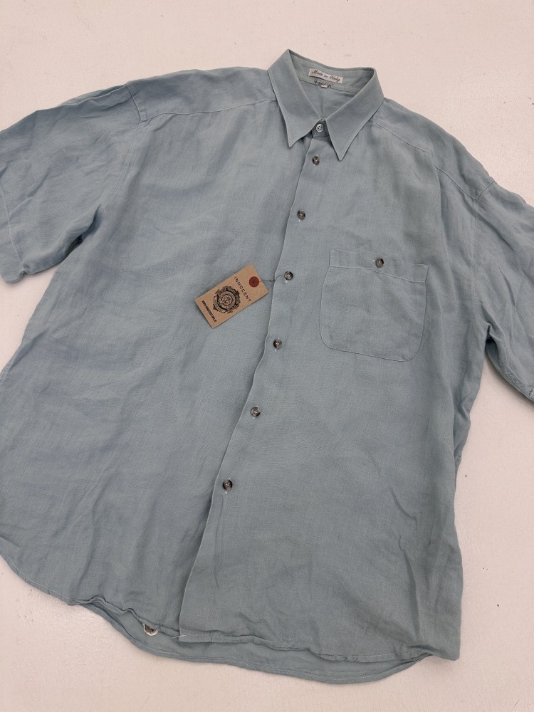 109585 Made in Italy 半袖 リネンシャツ XL グリーン系