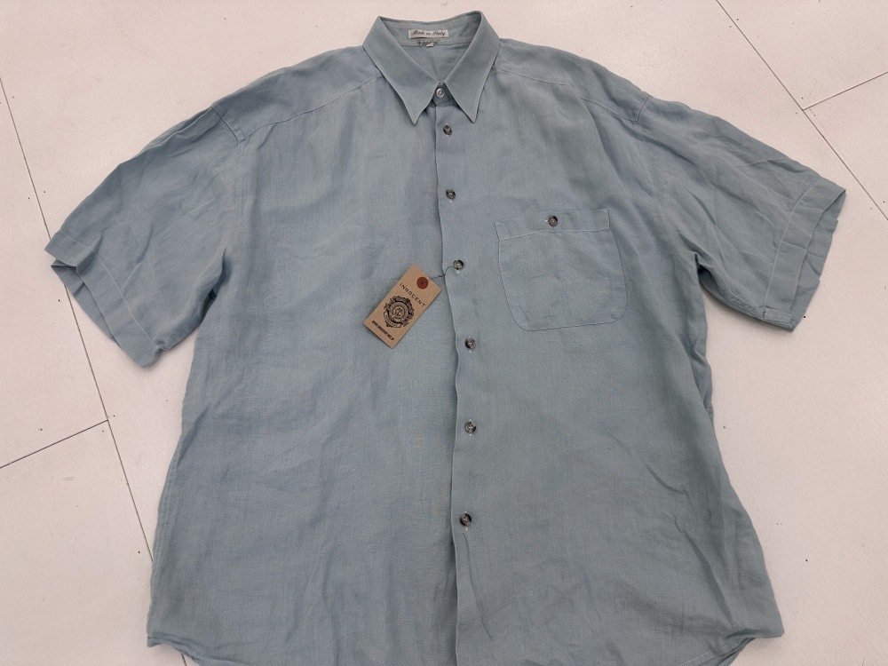 109585 Made in Italy 半袖 リネンシャツ XL グリーン系