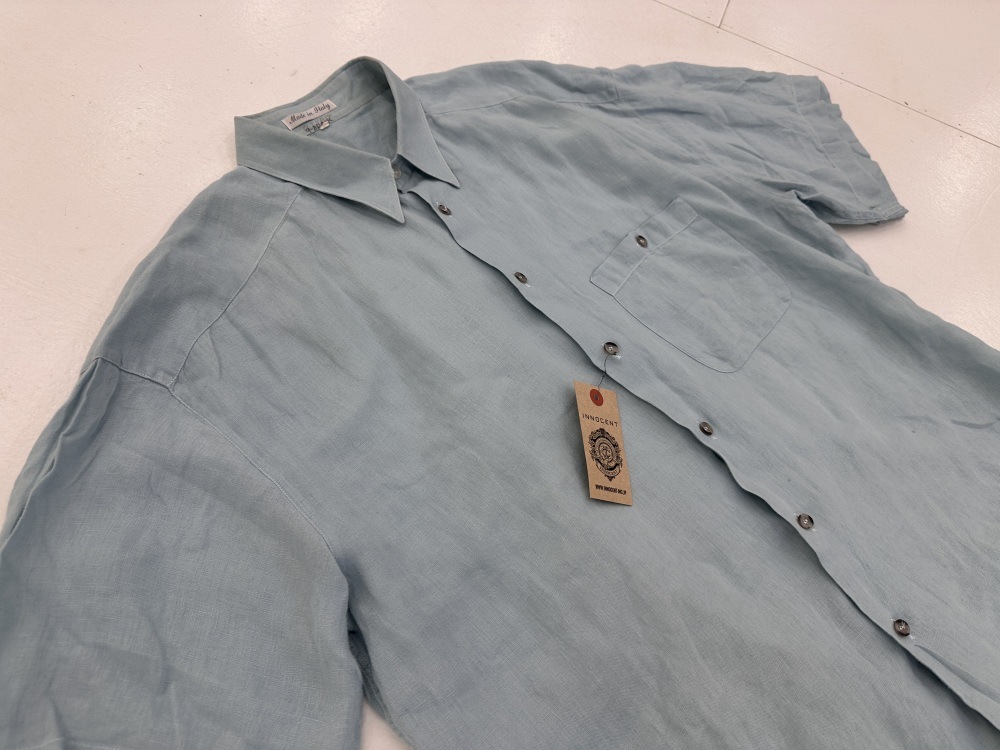 109585 Made in Italy 半袖 リネンシャツ XL グリーン系