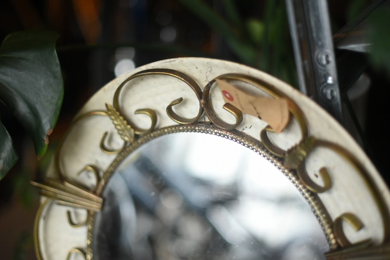 1935 ヴィンテージ　ミラーウォールミラー　ホワイト×ゴールド 円形