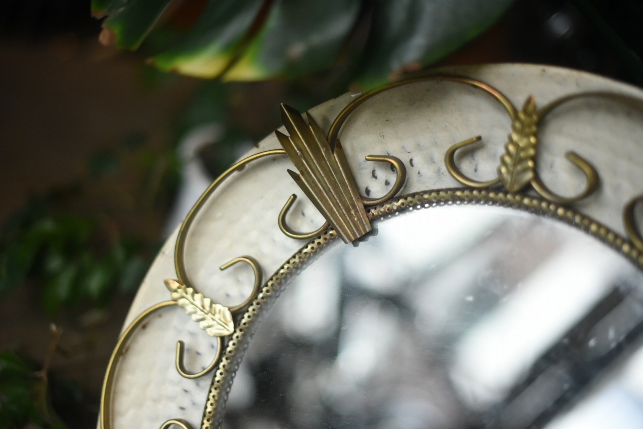 1935 ヴィンテージ　ミラーウォールミラー　ホワイト×ゴールド 円形