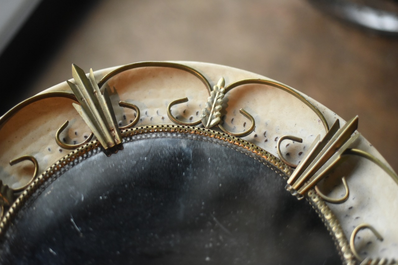 1935 ヴィンテージ　ミラーウォールミラー　ホワイト×ゴールド 円形