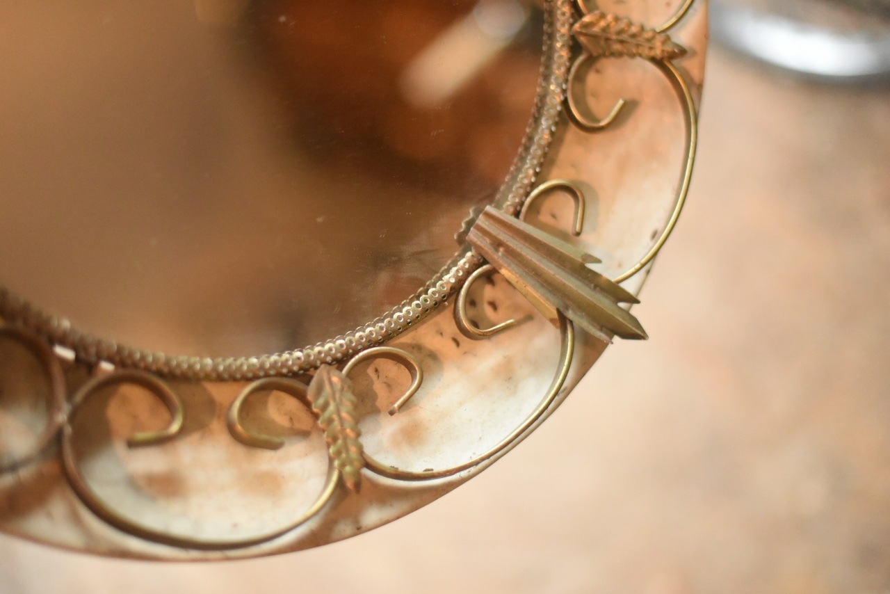 1935 ヴィンテージ　ミラーウォールミラー　ホワイト×ゴールド 円形