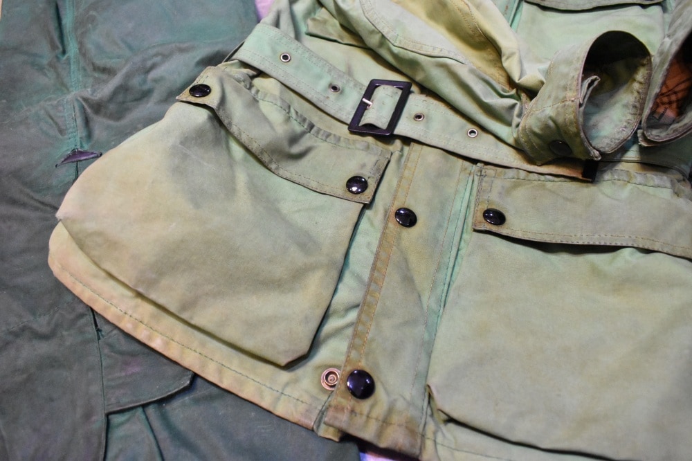 108649 1970s-1980s「Belstaff Trialmaster」ベルスタッフ トライアルマスター 希少 グリーン ジャケット&パンツ、セットアップ オイルドクロス