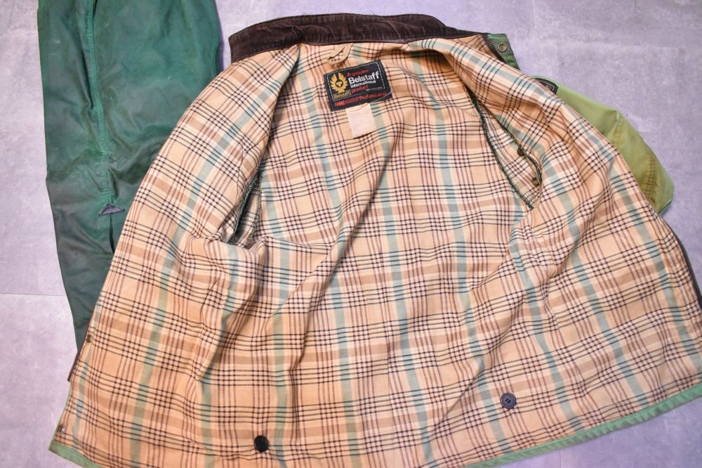 108649 1970s-1980s「Belstaff Trialmaster」ベルスタッフ トライアルマスター 希少 グリーン ジャケット&パンツ、セットアップ オイルドクロス