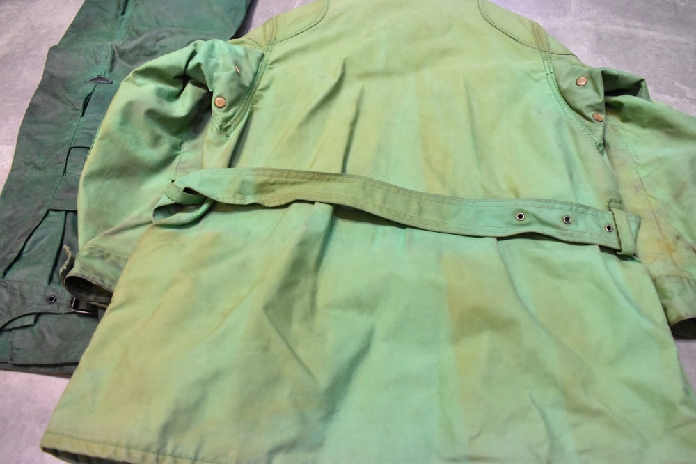 108649 1970s-1980s「Belstaff Trialmaster」ベルスタッフ トライアルマスター 希少 グリーン ジャケット&パンツ、セットアップ オイルドクロス