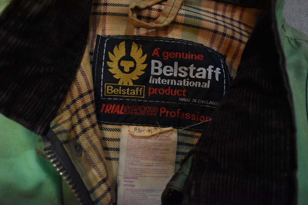 108649 1970s-1980s「Belstaff Trialmaster」ベルスタッフ トライアルマスター 希少 グリーン ジャケット&パンツ、セットアップ オイルドクロス