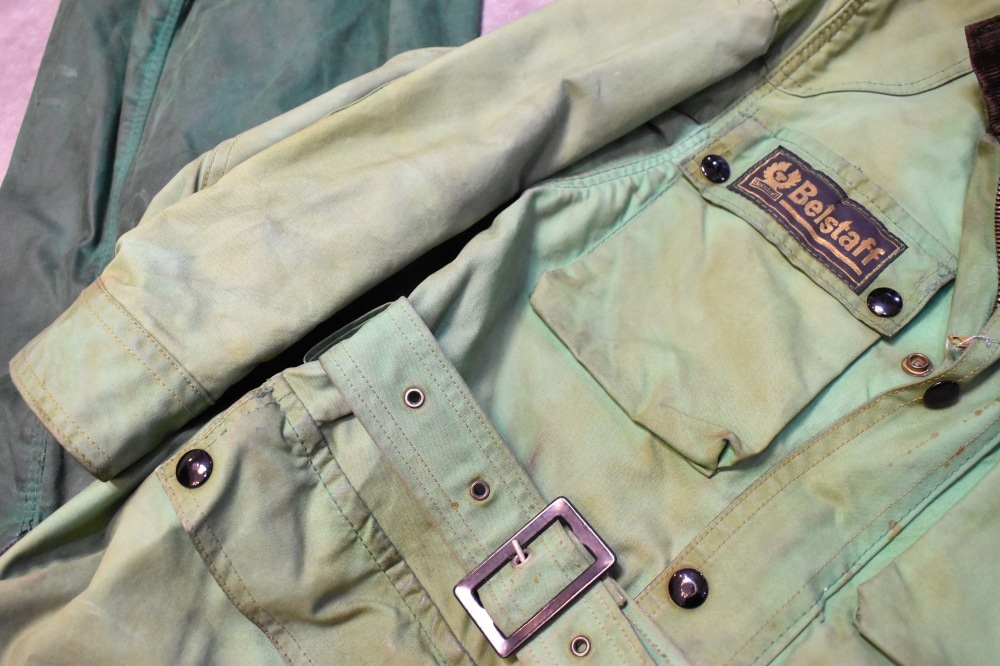 108649 1970s-1980s「Belstaff Trialmaster」ベルスタッフ トライアルマスター 希少 グリーン ジャケット&パンツ、セットアップ オイルドクロス