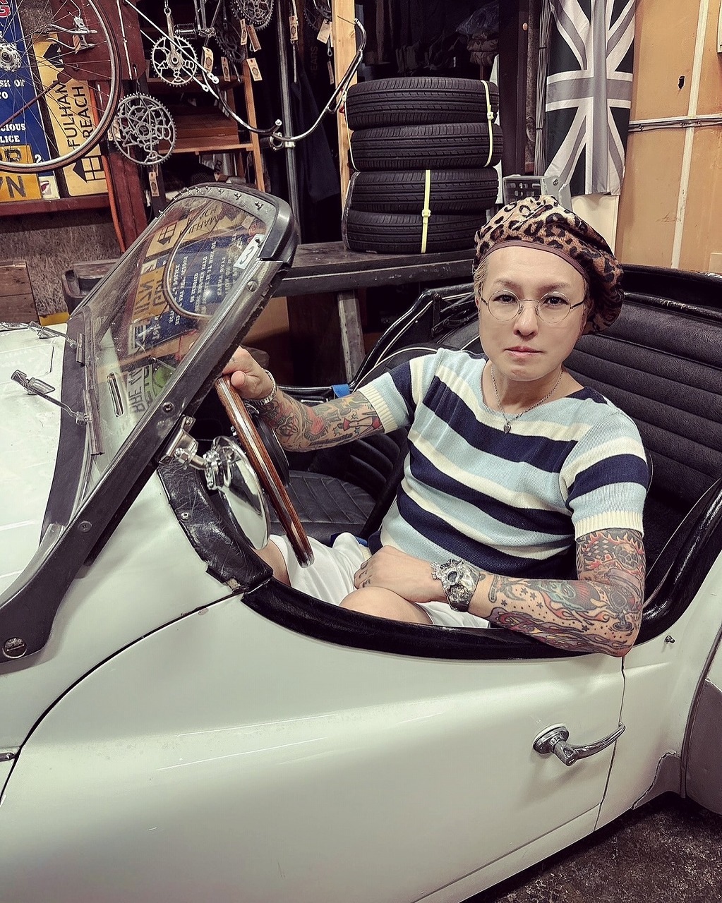 107450　ベレー帽　レオパード 豹柄　 INNOCENT ＆ GOLDEN NEEDLE LONDON コラボ商品！ Made in Great Britain