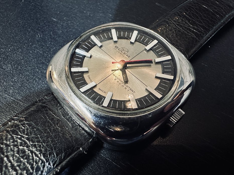 ★希少★稼働★BULER 手巻き腕時計　スイス製　70年代ビンテージ 107616 腕時計 1970年代 BULER SWISS 手巻き 赤秒針 ショック