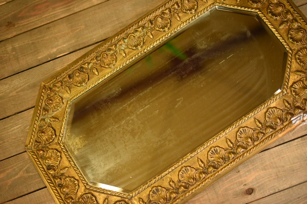 103930 ヴィンテージ　大型　ゴールド　レリーフ　ミラー